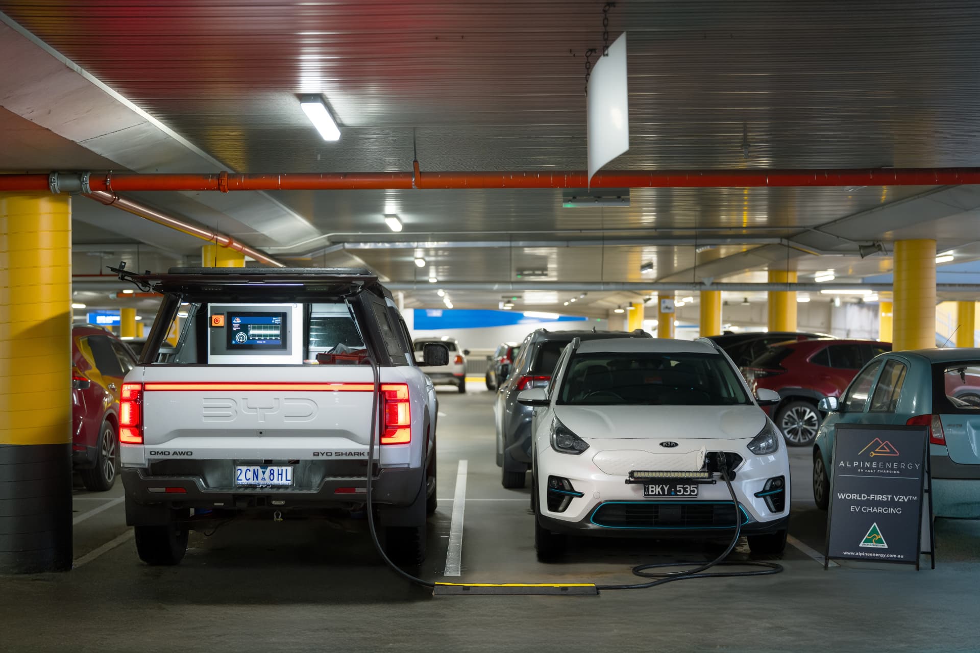BYD Shark delivering Vehicle-to-Vehicle charging to a customer EV